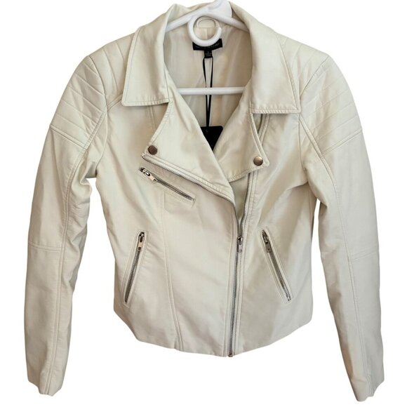 Shinestar New Faux Leather Biker Moto Motorcycle Jacket in White Size Small - Picture 1 of 10